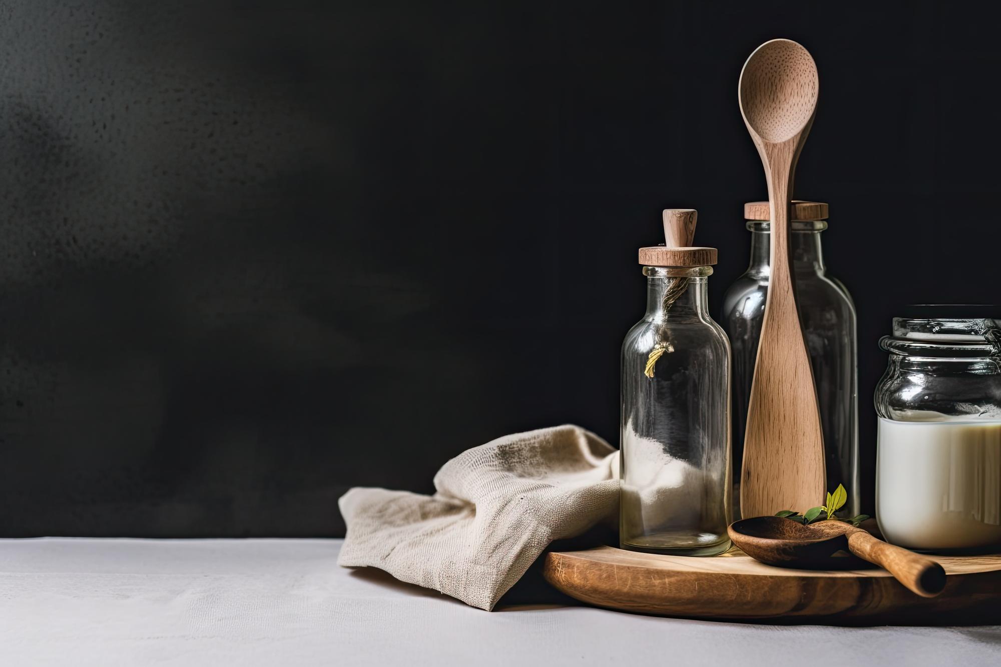 small atelier kitchen with tools and jars